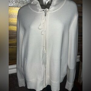 Kobi Halperin Reta Bead Trim Embellished Zip Up Off White Hoodie Sweater XXL